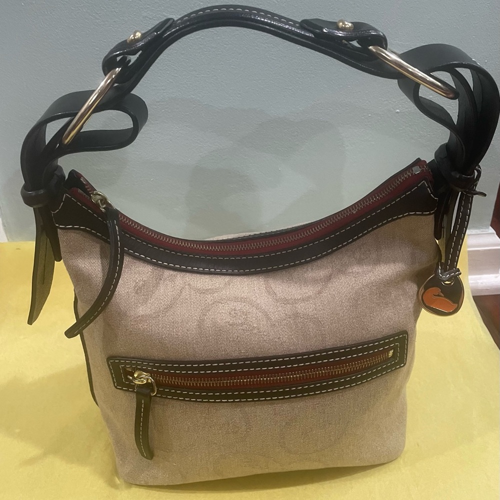 Dooney and Bourke Signature Heart Print Canvas Shoulder/Hobo Bag